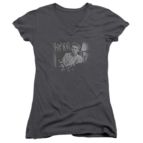 Juniors Sheer Cap Sleeve V-Neck