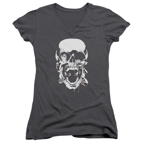 Juniors Sheer Cap Sleeve V-Neck