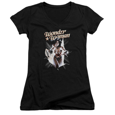 Juniors Sheer Cap Sleeve V-Neck