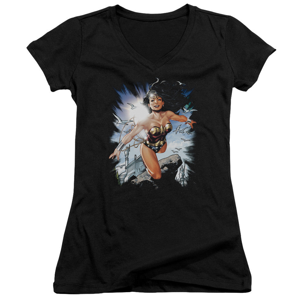 Juniors Sheer Cap Sleeve V-Neck