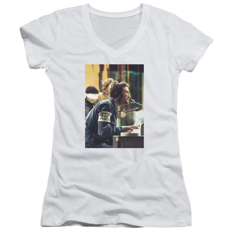 Juniors Sheer Cap Sleeve V-Neck