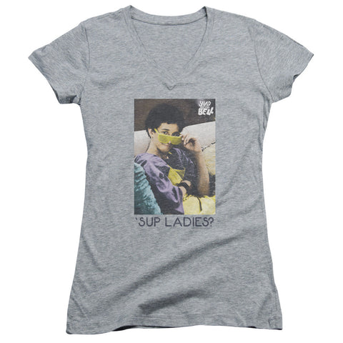 Juniors Sheer Cap Sleeve V-Neck