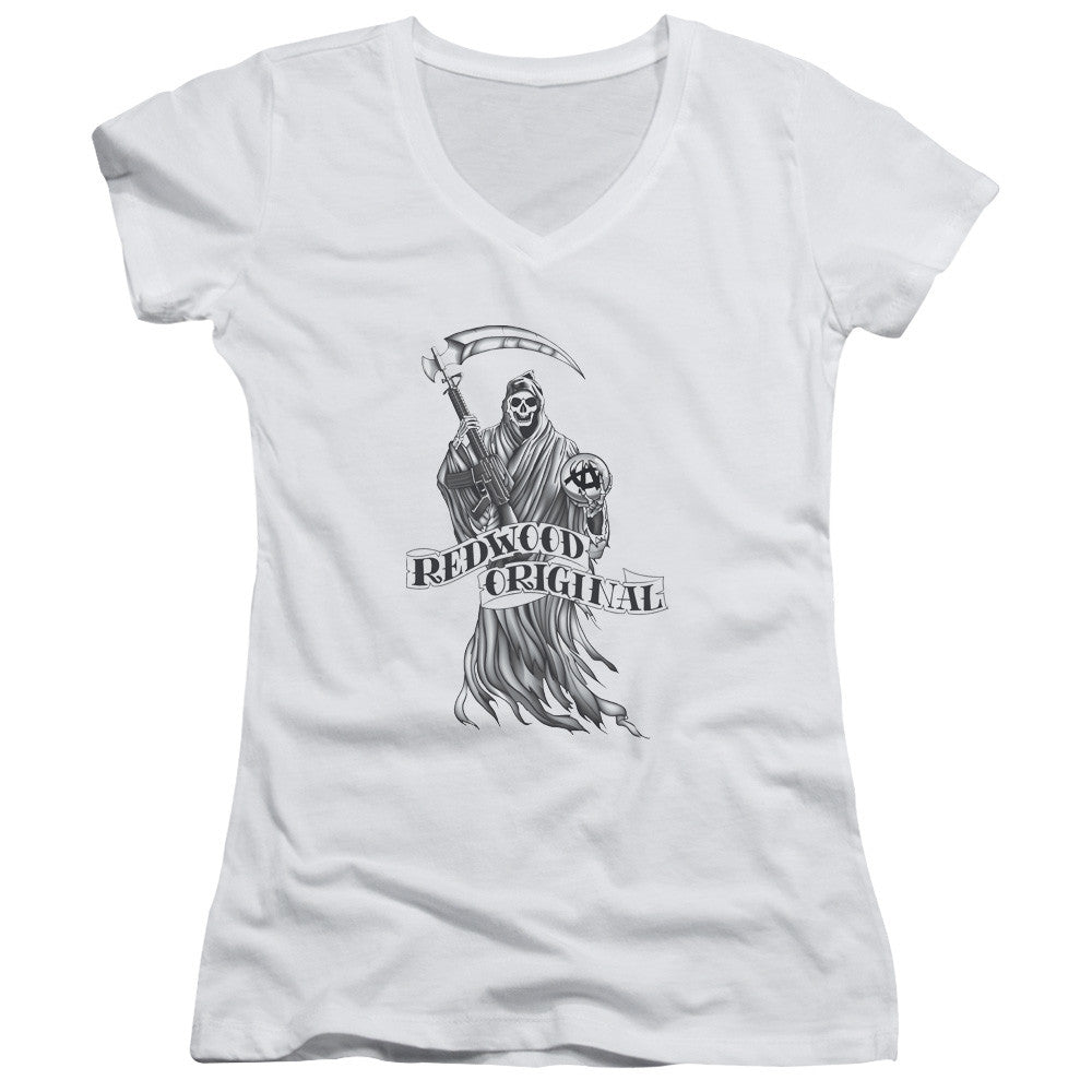 Juniors Sheer Cap Sleeve V-Neck