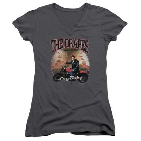 Juniors Sheer Cap Sleeve V-Neck